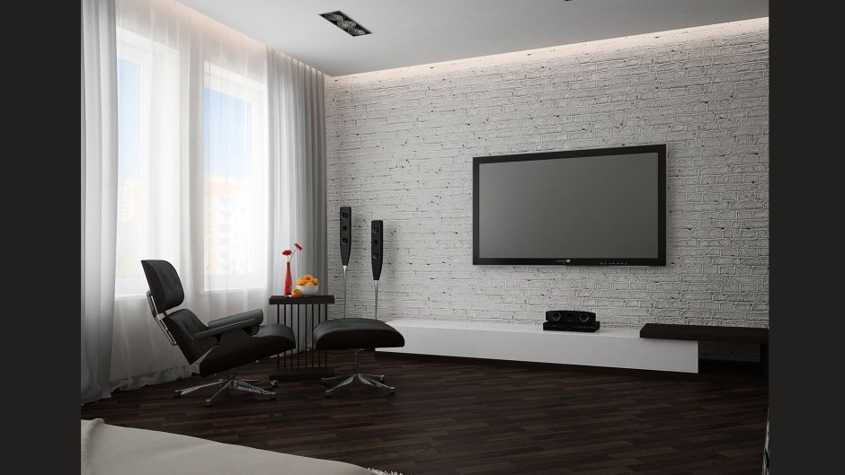 Телевизор на белой стене