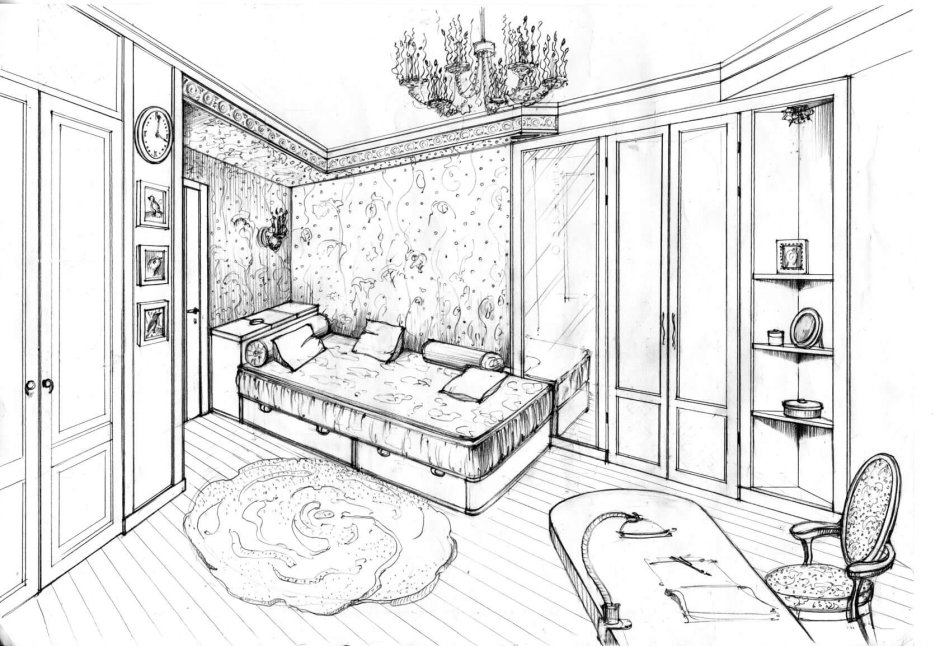 Рисование интерьера комнаты