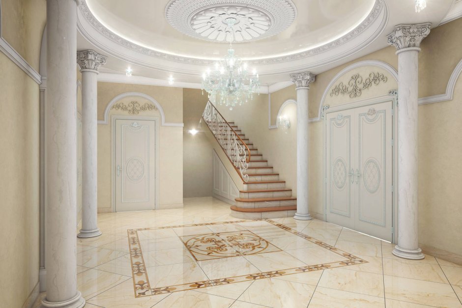 Холл в классическом стиле в частном доме
