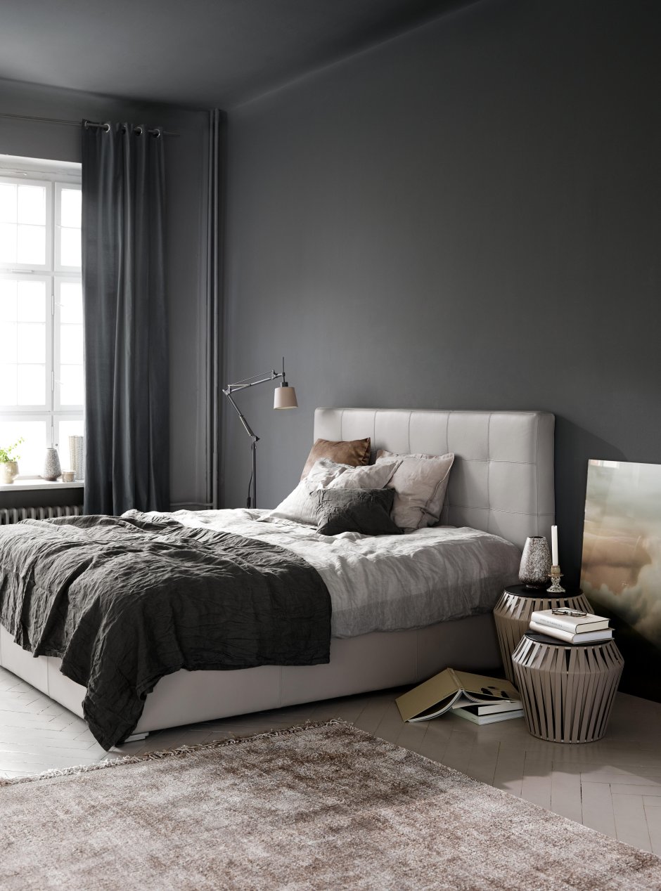 Дизайн спальни с серым ламинатом (66 фото)