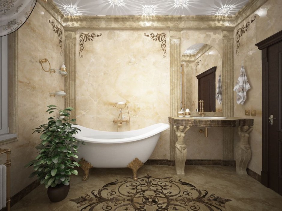 Венецианская штукатурка в интерьере ванной комнаты