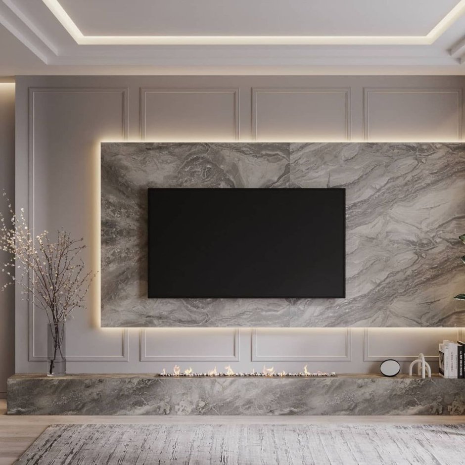 Дизайн зоны ТВ В гостиной 2022