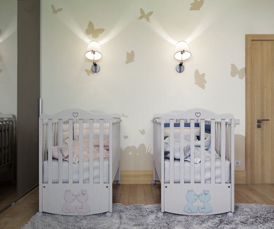Детская комната для новорожденных двойняшек
