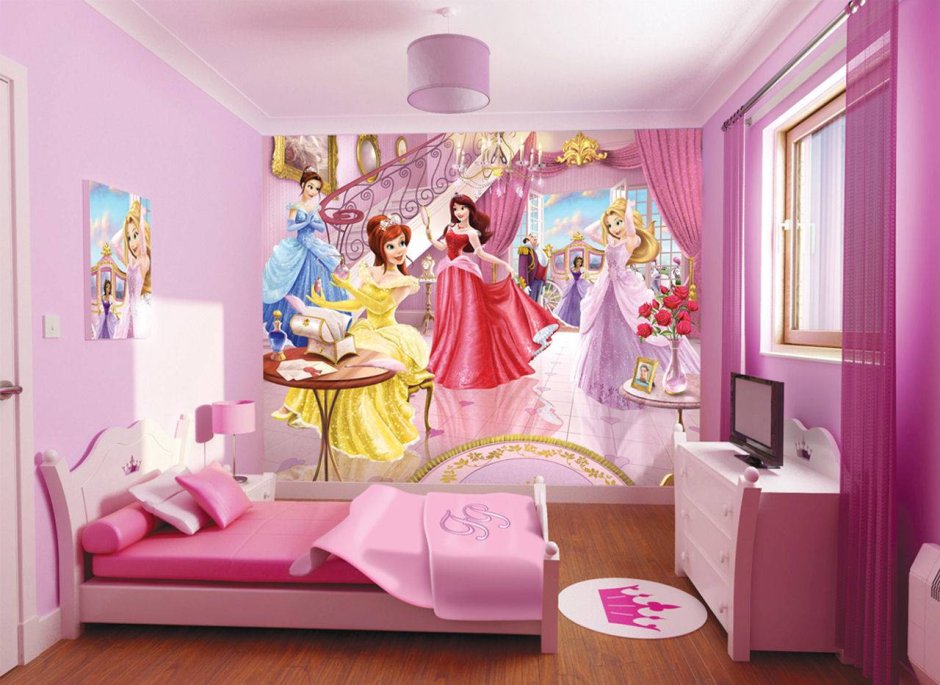 Цветочные обои в спальне у девочек