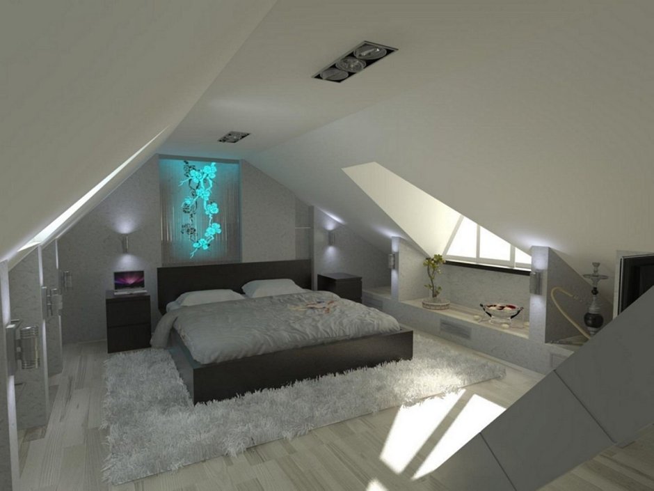 Спальня с мансардным потолком