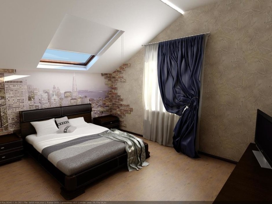 Дизайн комнаты со скошенным потолком (73 фото)