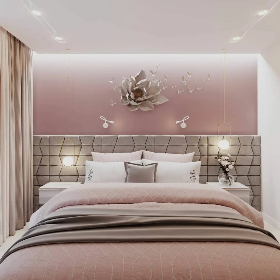 Классическая спальня в розовых тонах