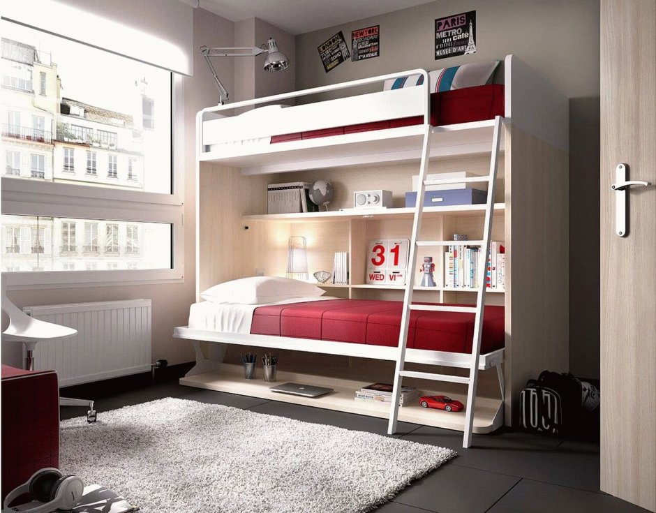 Комната для подростка с двухъярусной кроватью (68 фото)