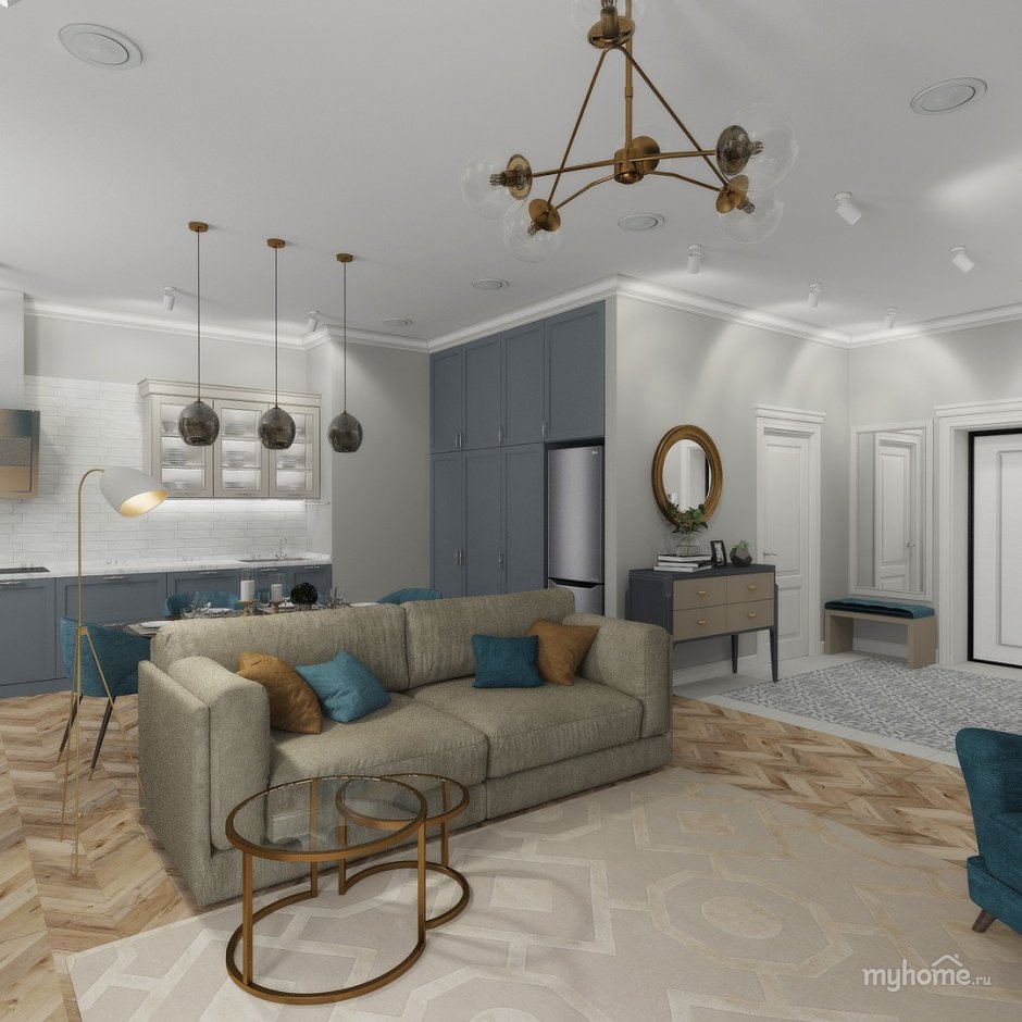 Мята дизайн интерьера трехкомнатной квартиры Сахарова