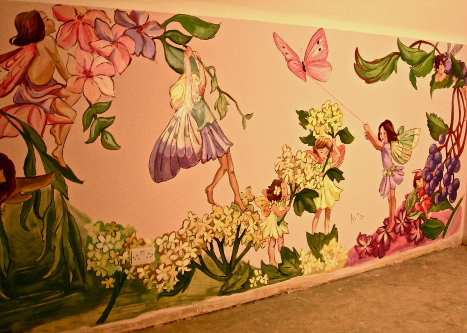 Декоративная роспись цветы на стене