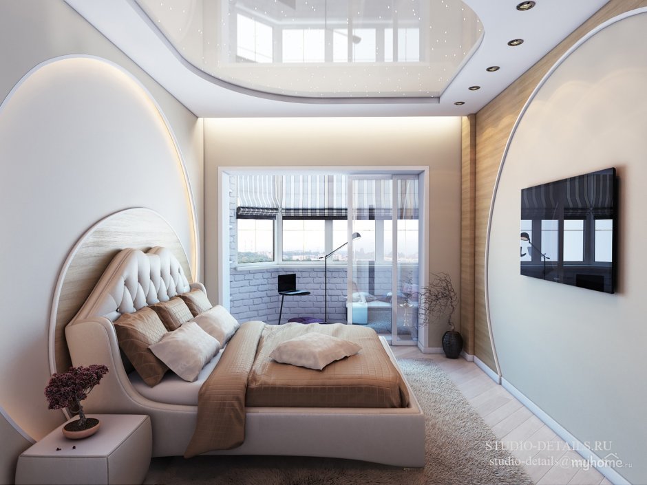 Спальня с панорамным балконом совмещенная