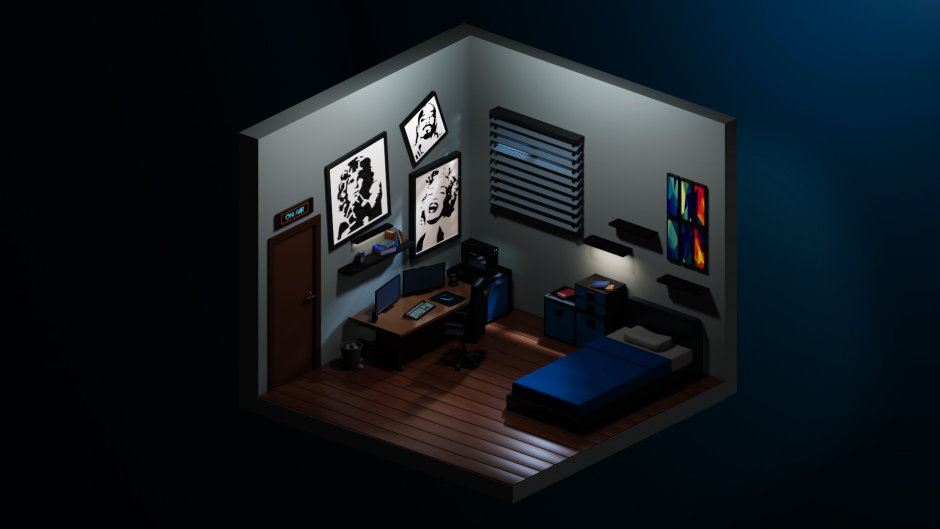 Интерьер комнаты в темных тонах геймерская