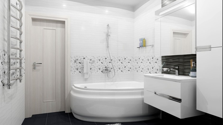 Белая ванная комната с яркими акцентами