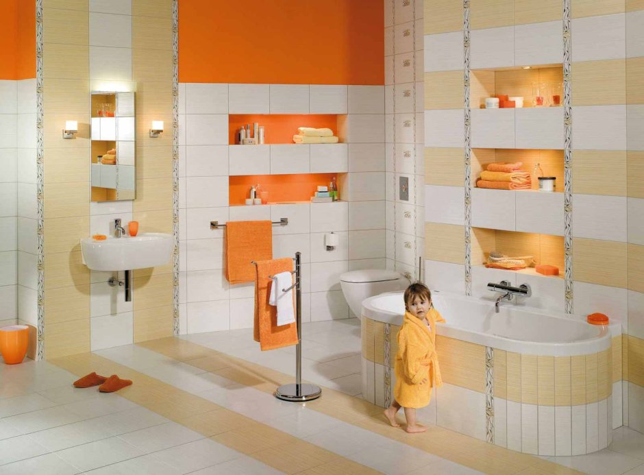 Ванная комната в мозаику оранжевая