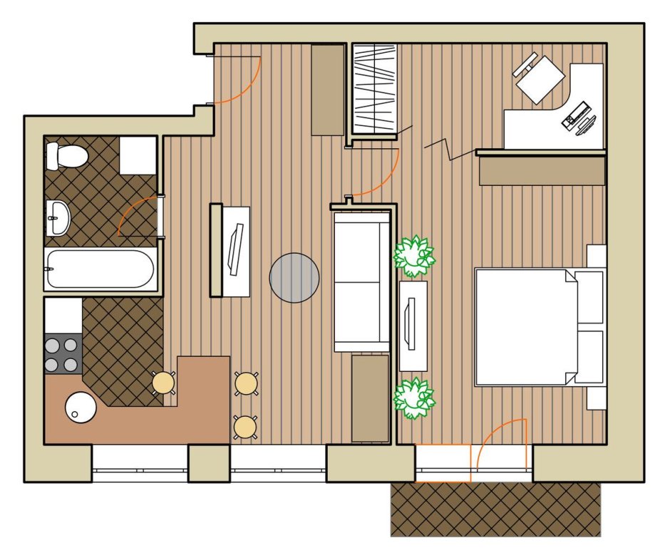 Планировка 2х комнатной квартиры 44м2