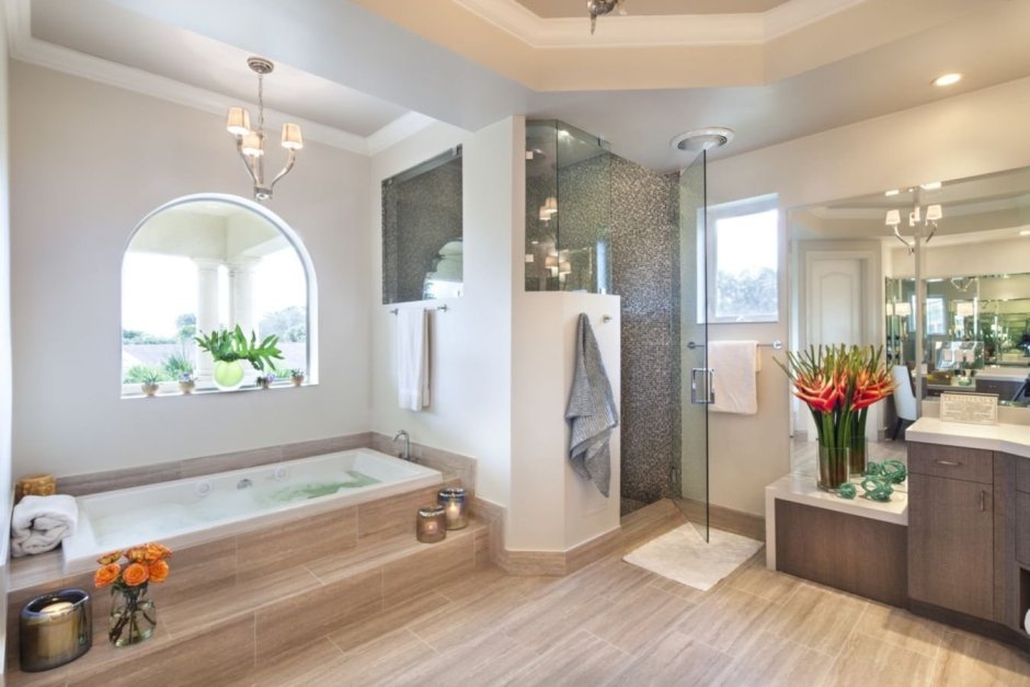 Ванная комната с душем из плитки дизайн