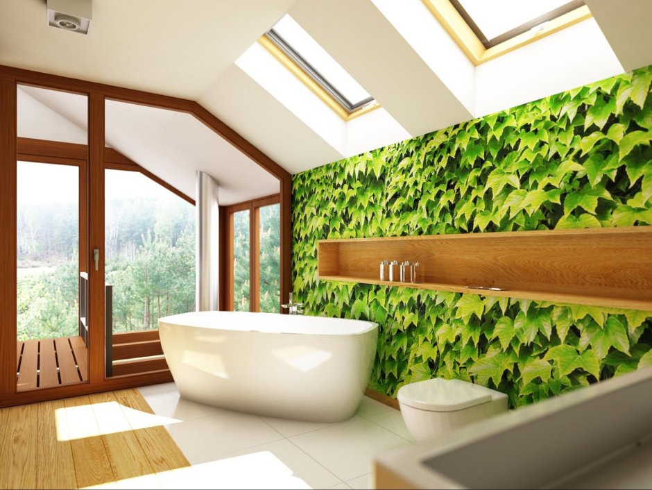 Искусственный газон на стене в ванной