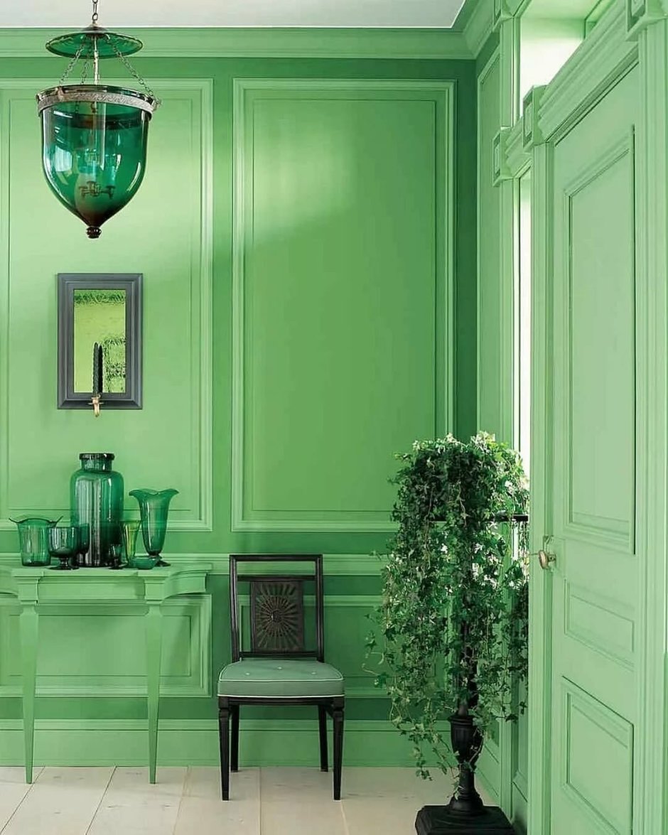 Зеленый цвет стен в интерьере