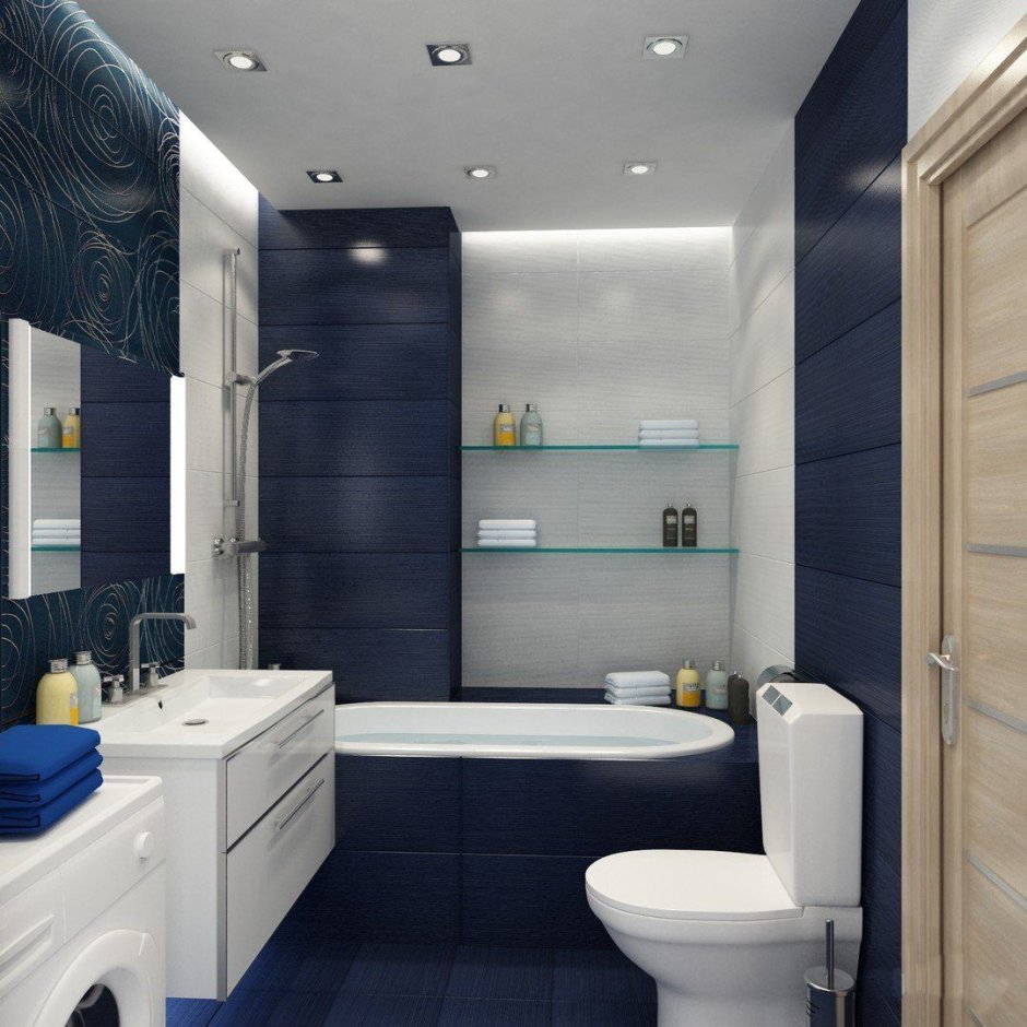 Сине-серая ванная комната