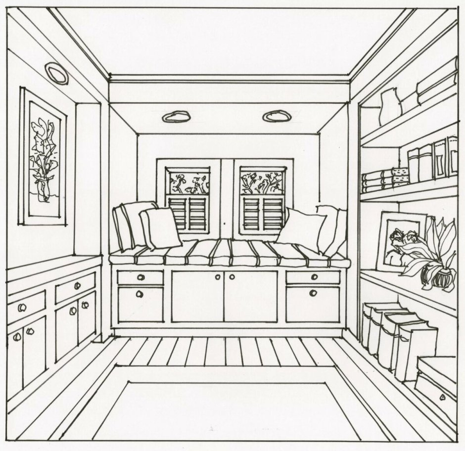 Нарисованная планировка комнаты с компьютером