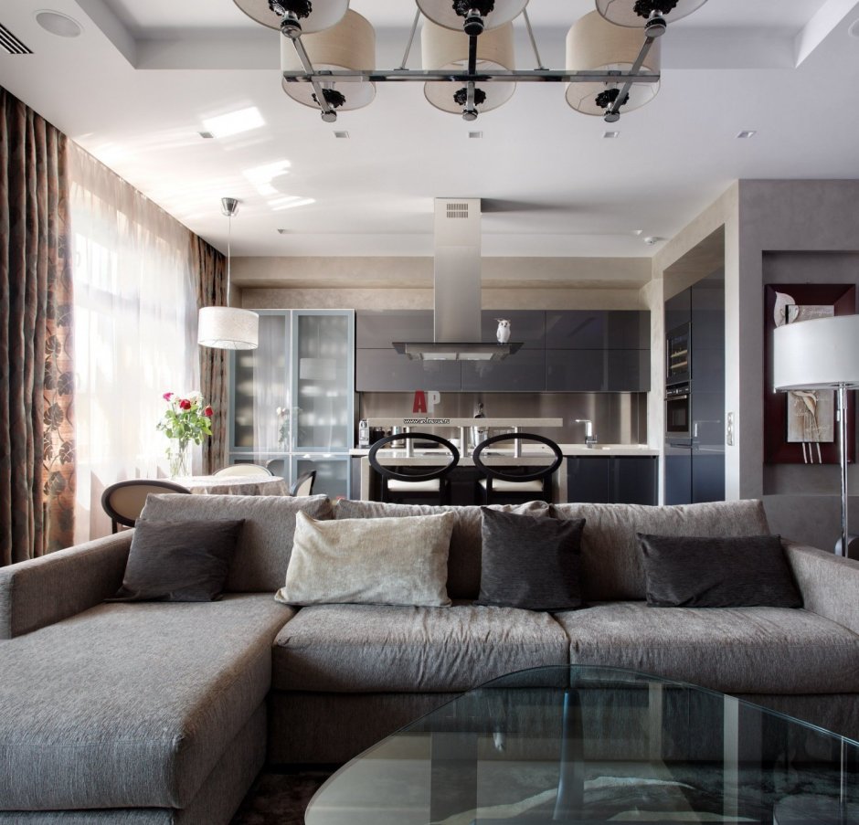 Гостиная в серо бежевых тонах