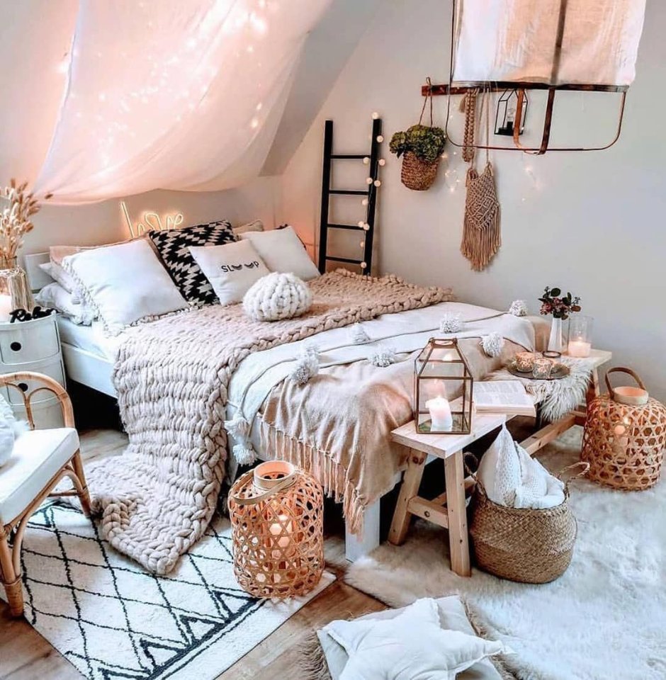 Спальня в скандинавском стиле хюгге