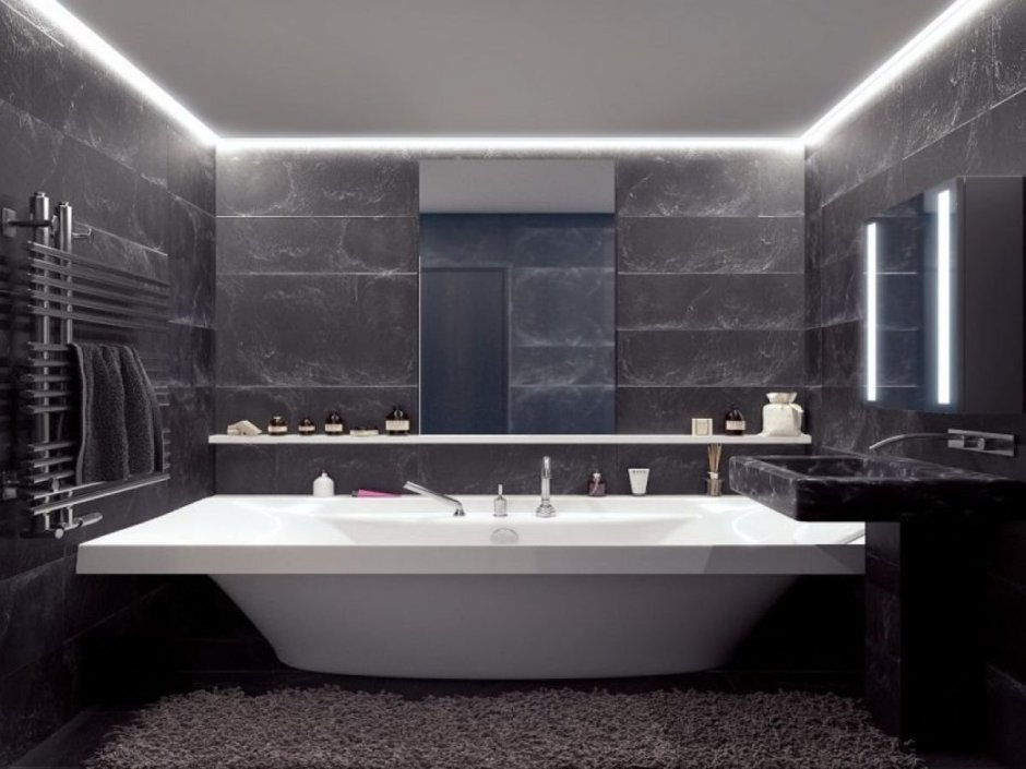 Черный интерьер ванной комнаты