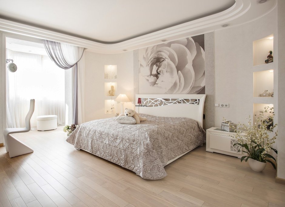 Современный дизайн спальни в светлых тонах (67 фото)