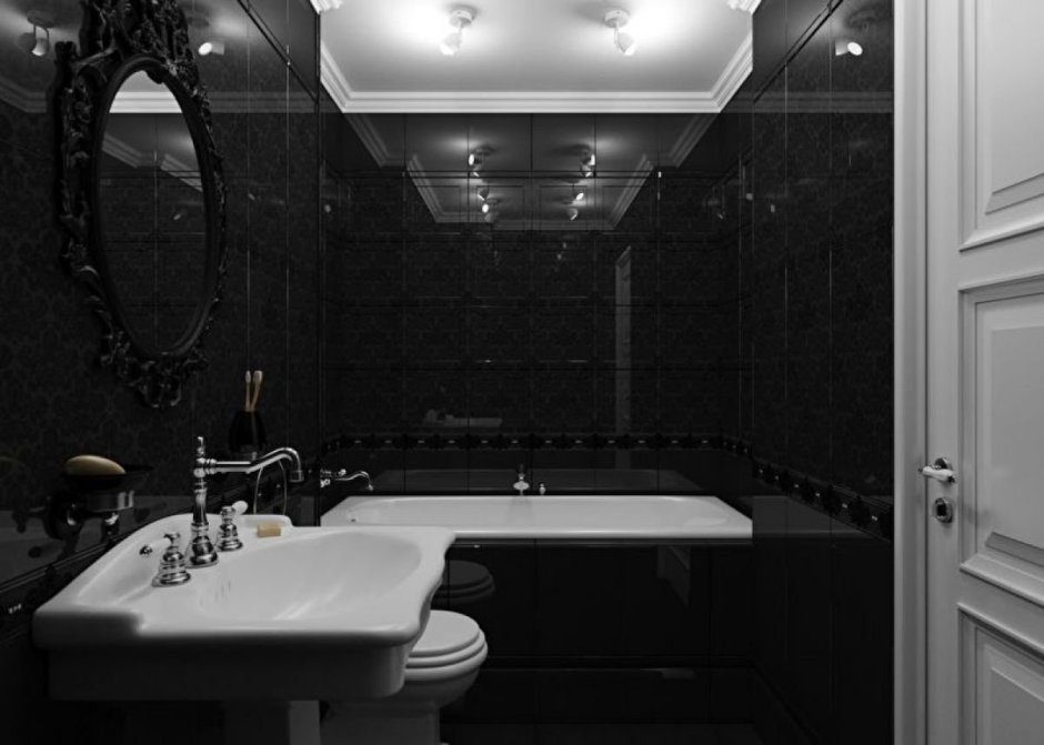 Интерьеры ванных комнат с окном в темных тонах