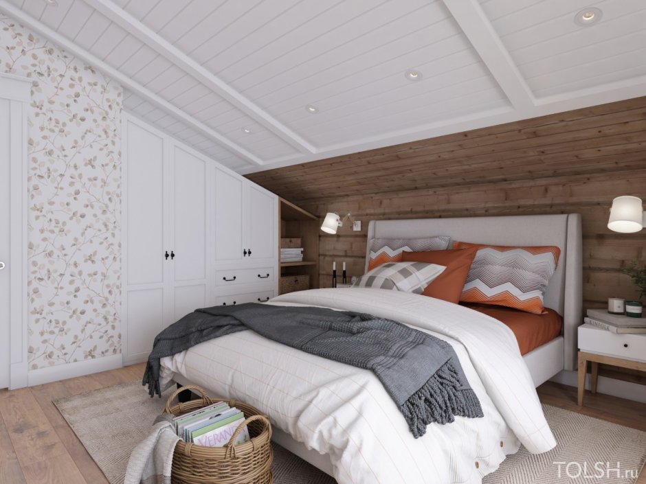 Спальня на мансарде с односкатной крышей