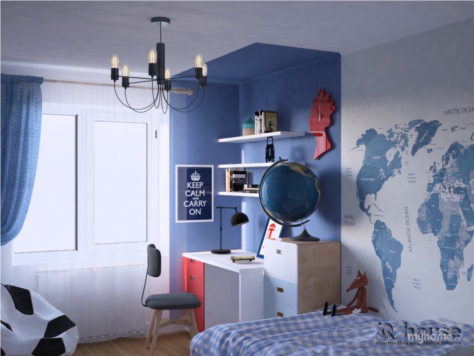 Комната для мальчика 12 лет в синем цвете