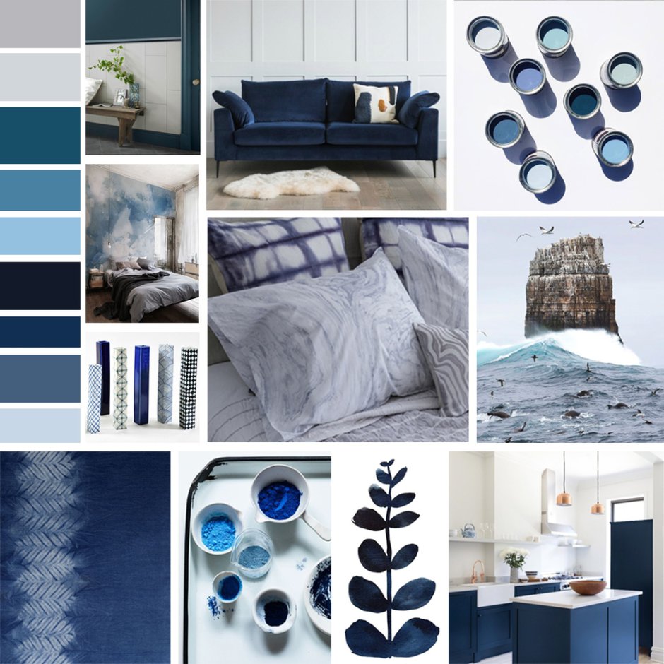 Синяя гостиная в скандинавском стиле