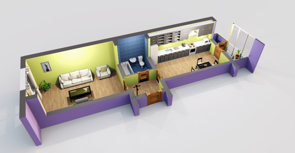 Дизайн проект двухкомнатной квартиры распашонки 55