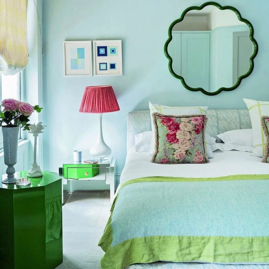 Сочетание мятного цвета с другими цветами в интерьере спальни