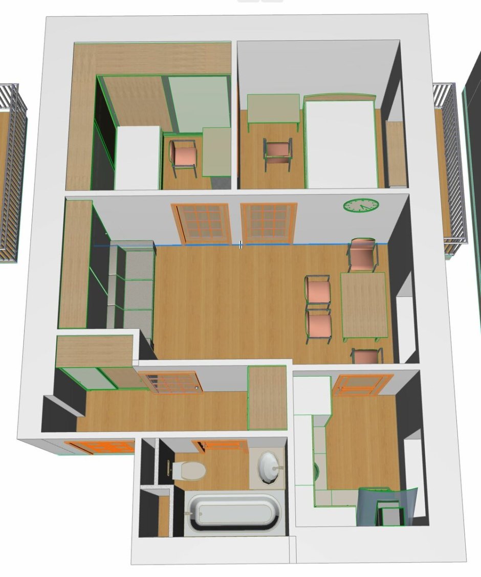Хрущевка с 2 раздельными комнатами планировка 2