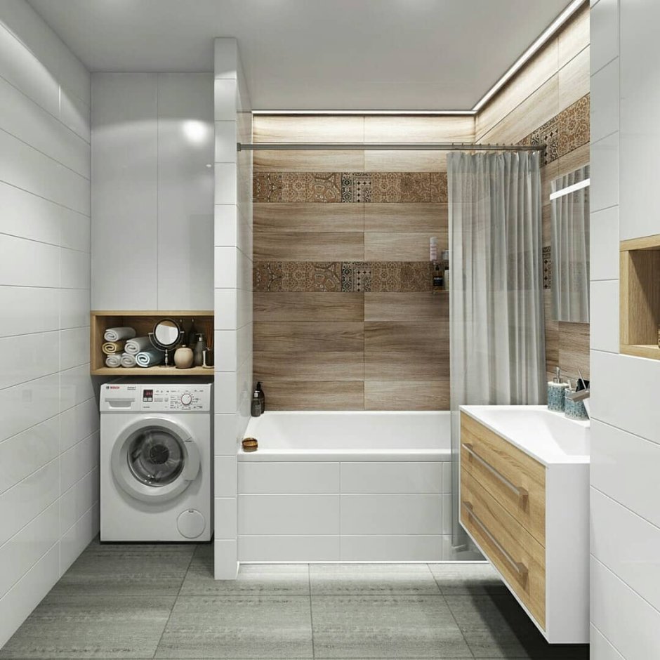 Дизайн маленькой ванной со стиральной машиной (65 фото)