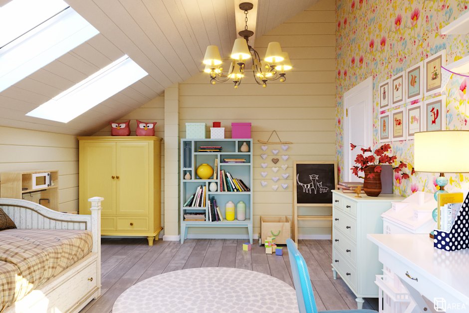 Интерьер детской комнаты в доме из бруса