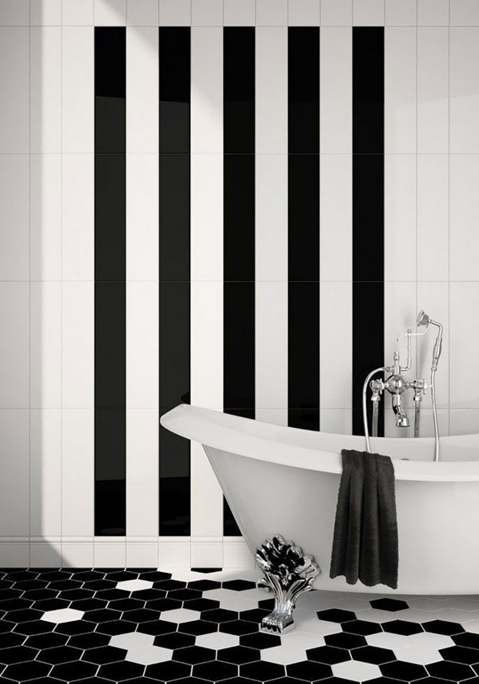 Ванная в классическом стиле черно белая