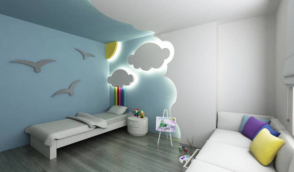 Облака на стене в детском саду