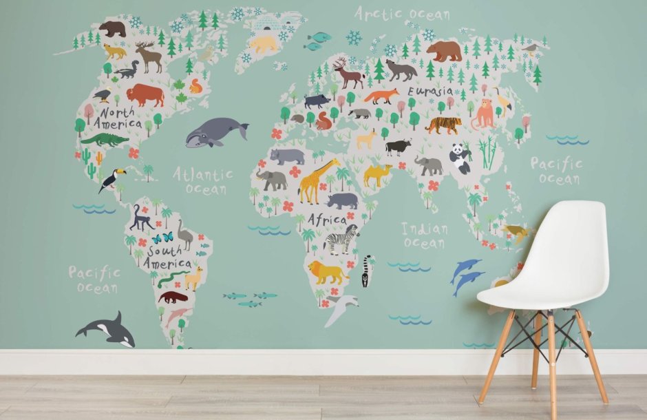 Карта на стене в детской Wall Mural