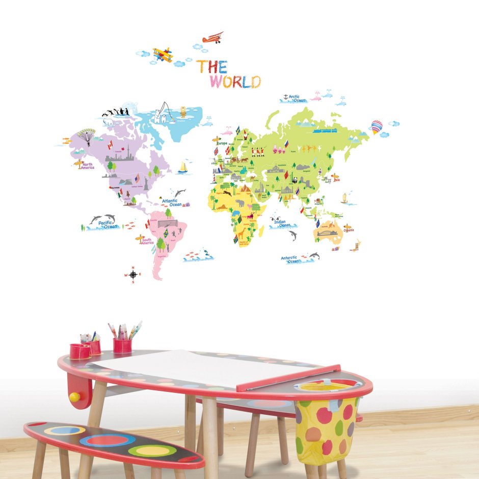 Интерьерная наклейка карта мира