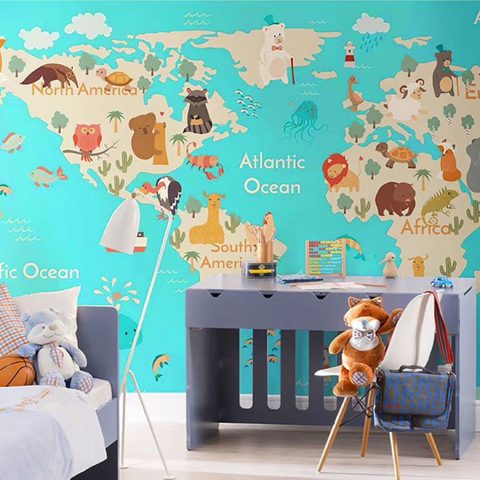 Фотообои карта мира на стену для детской комнаты