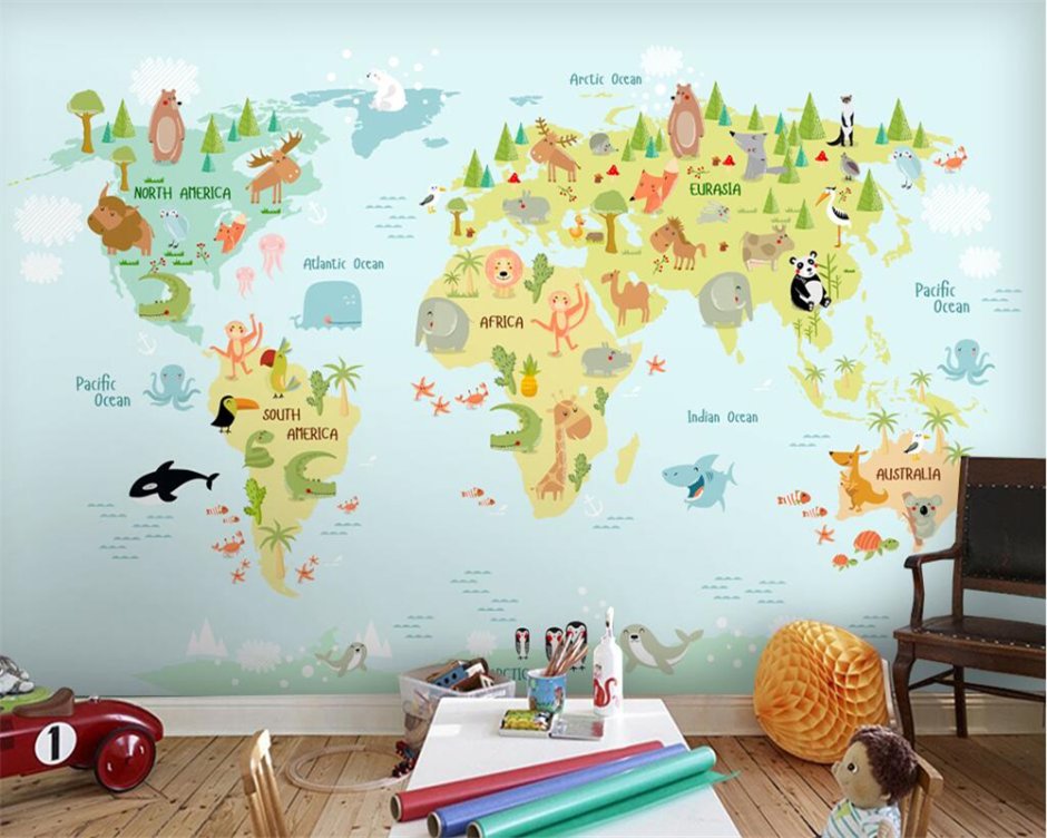 Детская карта мира на стену