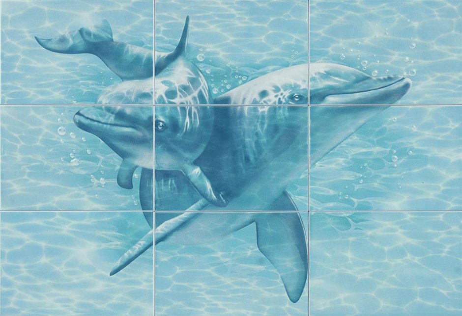 Стеновая панель голубая Лагуна Кронапласт дельфины
