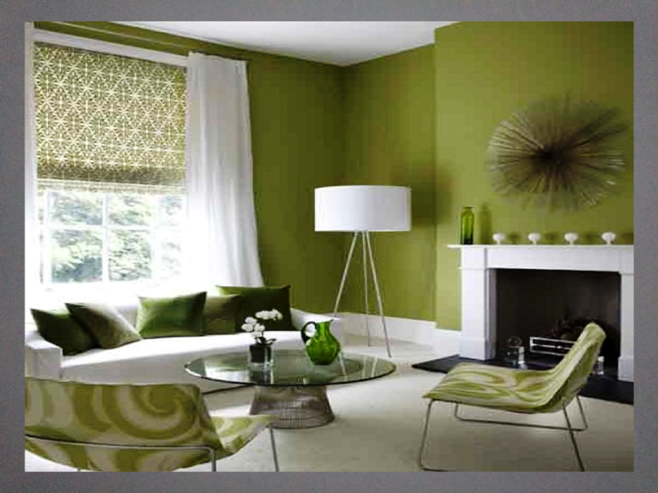 Оливковый цвет стен в гостиной