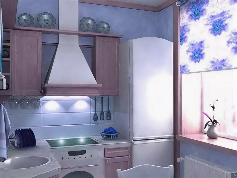 Интерьер маленькой кухни 5 кв.м в хрущевке с колонкой