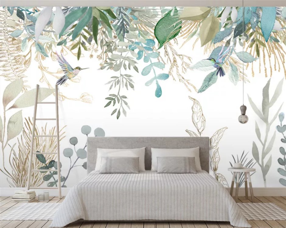Интерьер спальни с растительным орнаментом