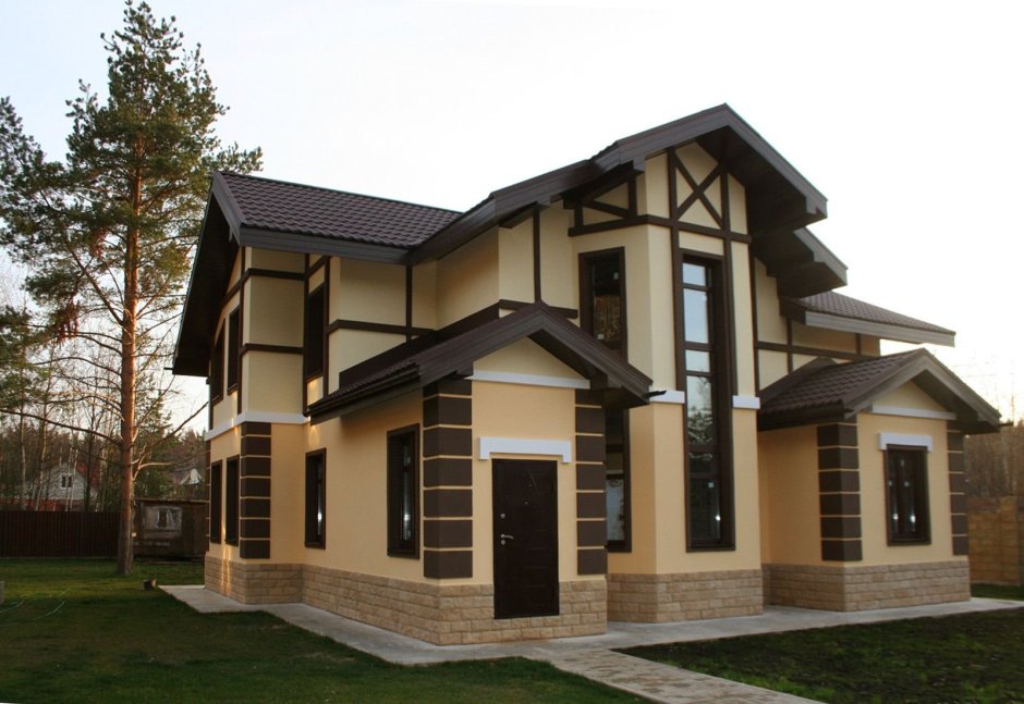 Двухэтажный дом с односкатной крышей в стиле Модерн