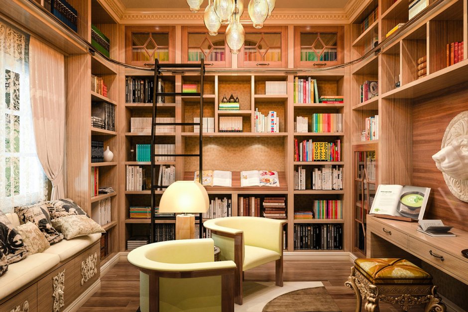 Гостиная с книжными полками