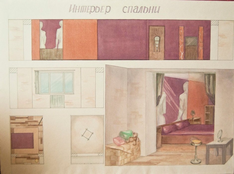 Эскиз интерьера в стиле классицизм